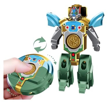 Robot Fidget Spinner Transformable 2 en 1 | Juguete Sensorial Anti-Estrés, Figura de Robot Miniatura Transformable para Niños y Adultos | Juguete Hand Spinner chulo de Viaje para niños de 3+ (Verde)