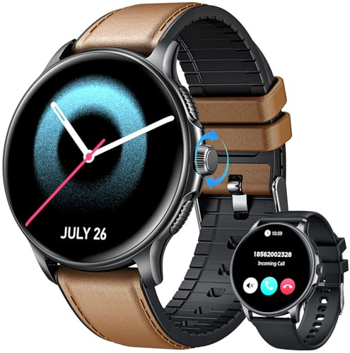 Montre Connectée Homme Smartwatch Sport: Repondre Appel 1.43 AMOLED Tactile Étanche Écran Bracelet Connectee avec Moniteur de Sommeil Fréquence Cardiaque Fitness Tracker pour Android et iOS (cuir)