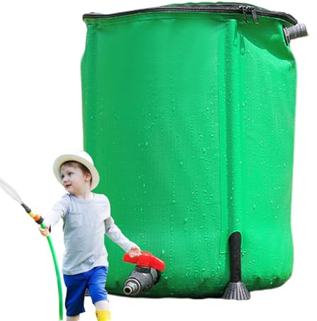 Barril de Lluvia, Recolección de Agua Lluvia,Tanque Almacenamiento Plegable de PVC, Tanque para colector Jardín con Robin
