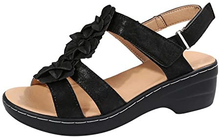 Generisch Abbigliamento estivo donna multicolore punta rotonda gancio & loop piattaforma sandali, Nero , 37 EU Larga