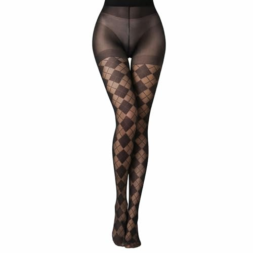 JILLICK Classic Diamond Quilting Tights for Women,Semi-Transparent Stretch Leggings with Elegant Pattern, Durable Slimming Silhouette for Office Party Daily Wear (Argyle Pattern Tights)