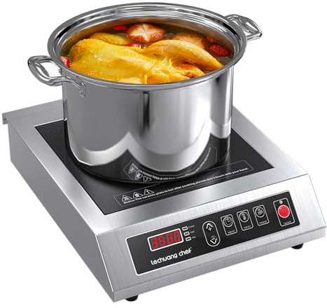 Lechuang Chef Commercial Induction Hob 3500W, All-metal Body Induction Cooker, 60 KG Load Capacity, Upgrade Hot Plate, 10-Level Temperature and Power Setting, 24 hours timer