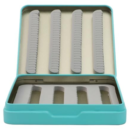 Shophubio Caja de cebo para pesca con mosca, para almacenamiento de metal duradero con compartimentos organizados, pequeño contenedor impermeable para ganchos y accesorios (azul)