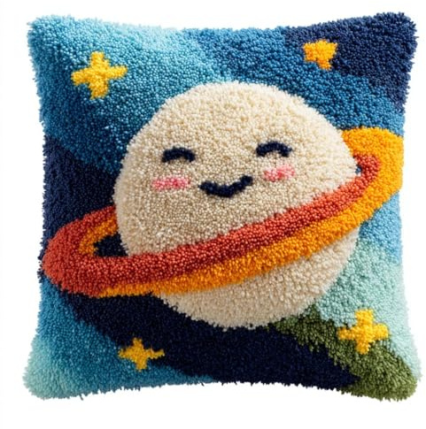 kitphoenix Crochet Kit Cojín Órbita Del Planeta Cojines Para Bordar A Mano Kit De Funda De Almohada,Cojines De Ganchillo Para,Adultos Y Principiantes,Decoración Del Hogar,43Cmx43Cm