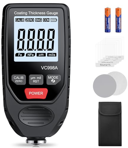 BINTA Medidor de Espesor Digital Medidor de Pintura para Automóviles Pantalla LCD de 0-1500 μm para Hierro y Aluminio