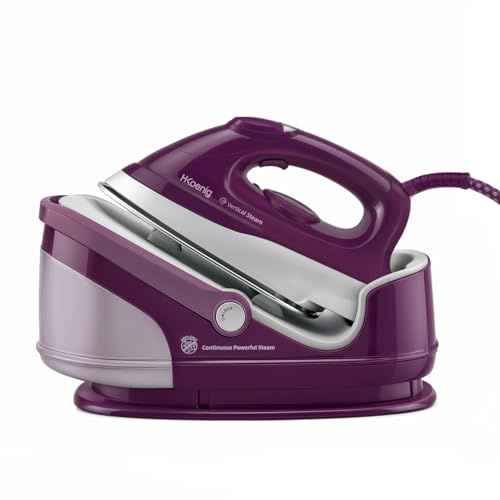 H.Koenig V8 Ferro da stiro a vapore con caldaia, pressione 8 bar potente e continua 100 g/min, autonomia illimitata, piastra in ceramica, vapore verticale, compatto, 2400 W, serbatoio 1,7 L