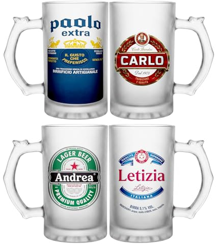TUART Boccale per Birra Personalizzabile in Vetro Borosilicato con Effetto Ghiaccio, Capienza 500ml, ottima idea regalo.
