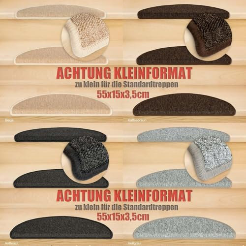 Kettelservice-Metzker Stufenmatten Kleinformat für Raumspartreppen/Wendeltreppen 55x15x3,5cm, Kaffeebraun 14 Stück