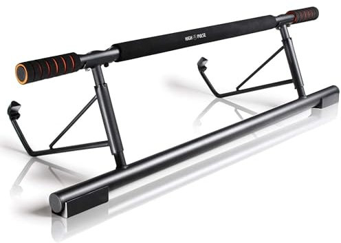 High Pulse® Klimmzugstange zum Einhängen inkl. 2 Karabinerhaken mit Schlaufen + Übungsposter – Multifunktionale Reckstange, die ohne Bohren und Schrauben im Türrahmen eingehängt Werden kann