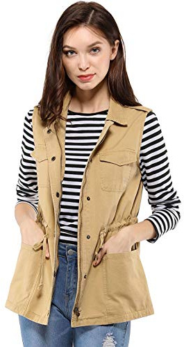Allegra K Women's Zip Up Sleeveless Jacket Utility Outwear Cargo Vests