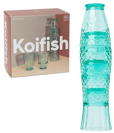 DOIY - Juego de Vasos de Cristal - Diseño en Forma de Pez - Fabricados con Cristal - Vasos para Decorar Apilables - Apto para Lavavajillas - Color Menta - 8,3x8,3x32,5cm - 4 Unidades