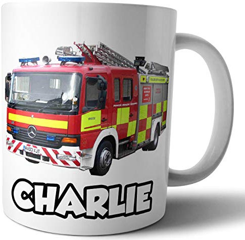 AK Giftshop Personalised Mug - Fire Engine - Gift - Birthday - Christmas - Stocking Filler - Secret Santa
