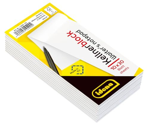 Idena 10499 - 10er Set Kellnerblöcke, 7 x 14,8 cm, je 30 Blatt, blanko