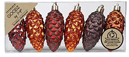 Inge-glas Christbaumschmuck Kunststoff 9cm 6 Stück Set Zapfen Weihnachtskugeln braun Kupfer Flame Mix