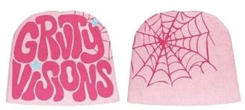 Pooyikoi Knitting Hat Men Women Quality Cap Warm Cap Harajuku Beanie Gothic Spider Pattern Wool Acrylic Y2k Knitted Hat Pink