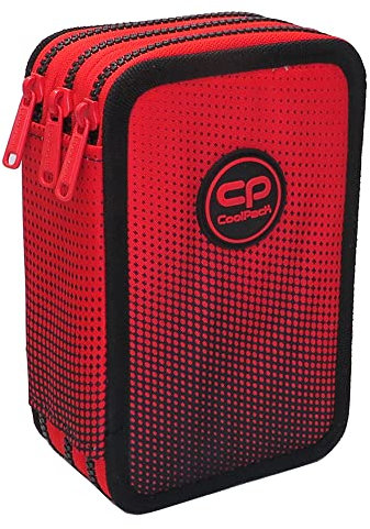CoolPack XXL pencil case, 3-compartment school pencil case, triple pencil case, boys pencil case, ombre gradient cranberry pencil case, 44-piece filled pencil case, 3-tier, red, Pencil case