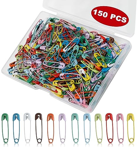 150 Stück Mini Sicherheitsnadeln, 19mm Bunt Klein Sicherheitsnadeln mit Durchsichtiger Hülle, Metall Sicherheitsnadel für Kunsthandwerk, Schmuckherstellung, DIY Kleidung Nähen