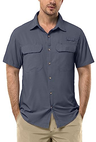 33,000ft Camisa de hombre de manga corta UPF50+ protección UV, camisa de secado rápido, camisa funcional para senderismo, pesca, safari, viajes, golf, azul marino, XL