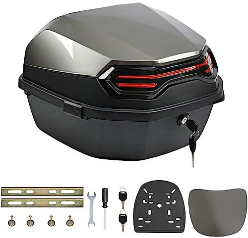 NUACOS 35L Coffre de Moto Universel Top Case éTanche Casques de Coffres et Bagages pour Quad ABS Queue Boîte avec Dossier,Verrouillable Motos Top Box pour Scooter/Motorcycle,Gray a,16 * 16 * 11in