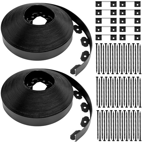 Sasylvia 2'' x 200' Landscape Edging Kit Edging Border Coil Include 120 Anchoring Spikes 10 Connectors Plastic Garden Border for Lawn Garden Grass Yard Home(Black)