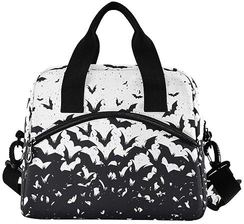 Oarencol Bats Insulated Lunch Bag Halloween Vintage Reusable Cooler Lunch Tote Box with Shoulder Strap for Work Picnic School Beach