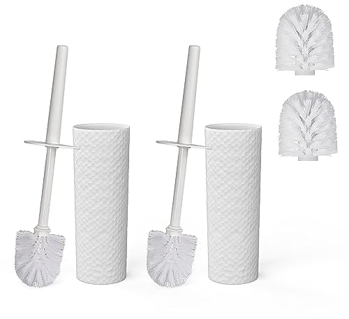 Toilet Brush & Holder - 2 PCS Plastic Toilet Brush Set - White Toilet Cleaner Brush with 4 Brush Head Replacement - Loo Brush & Holder - Keep Your Bathroom Clean