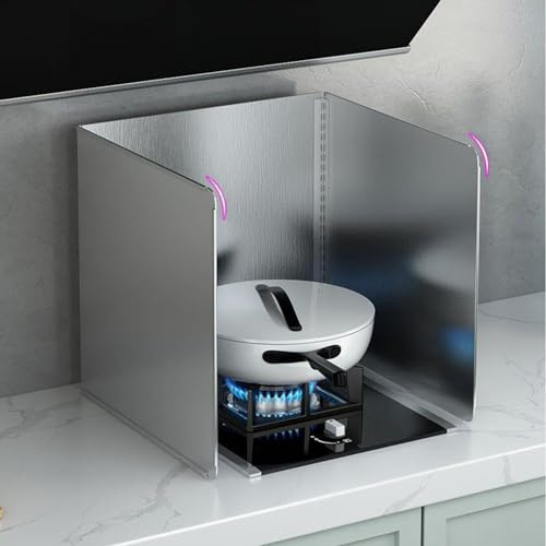 Tauzveok Spritzschutz Küchenrückwand, Faltbarer Küchenwand Spritzschutz, Für Gaskocher Herdplatte Bratpfanne Und Friteuse, Mit Antihaftbeschichtung, Edelstahl,B3,3P 50 * 50 * 50cm