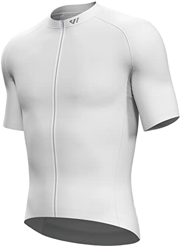 Wulibike Cycling Jersey Mens,Reflective Road Bike Jersey Breathable Quick Dry and 3 Pockets Cycle Shorts Sleeve Shirt-White XL