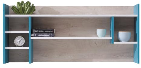 Lomadox Jugendzimmer Schreibtischaufsatz in weiß Eiche blau