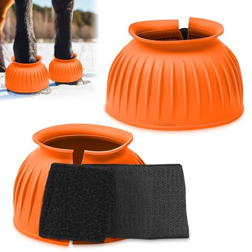 Abbylike Bell Boots for Horses 1 Pair/2 Pair Available, Protect Against Hoof Impact Trauma, Rubber Bell Boots Horse Care for Turnout, No Rub Design Wrap Hook and Loop(XL,Orange,1 Pair)