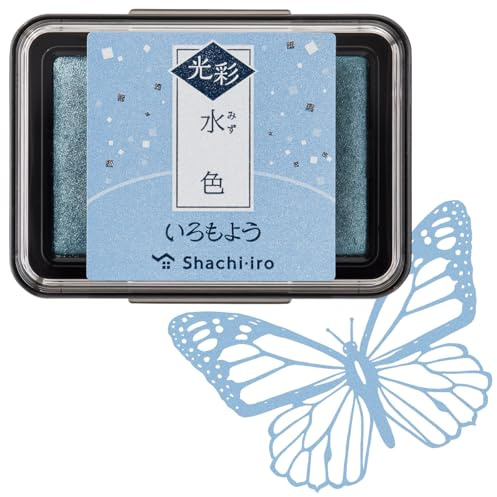 IROMOYO KOSAI Stamp PAD, Traditional, Shimmering Japanese Ink Colour, Oil-Based Ink pad - Pale Blue