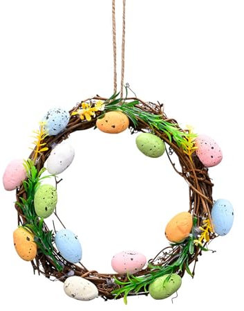 ENLACE Osterkranz, 19 cm Frühlingskranz mit Ostereiern, Bunter Ostereier-Kranz, Eierkranz, Ostern Dekokranz mit Eiern, Künstliche Eier Kränze für Tür Wand Fenster Frühling Deko Tischdeko Ostergeschenk