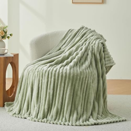Wajade fluffig flanellfilt fuskpäls sängöverkast supermjuk varm stor filt för säng soffa bil, salviagrön 153 x 203 cm