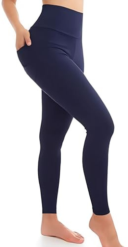 The Fancy Dress 1 Pcs Womens High Waisted Tummy Control Leggings - Ladies Running Gym Soft Cotton Legging Yoga Pants Plus Size Navy- 16
