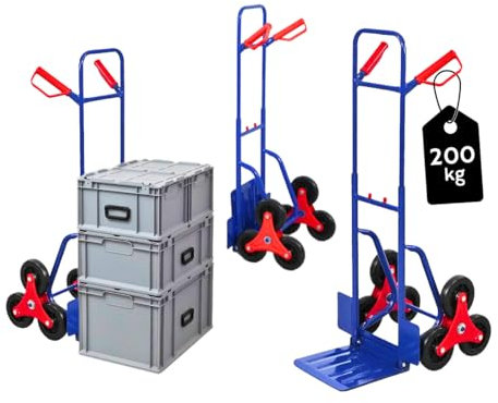 PROREGAL Diable pour escaliers Odin | HxLxP 111x60x43cm | Capacité de Charge 200kg | Pneus en Caoutchouc Dur | Bleu