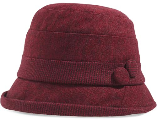 MESU Cloche Bucket Chapeau pour Femmes Vintage Fedoras Winter Bowler Chapeaux Rouge