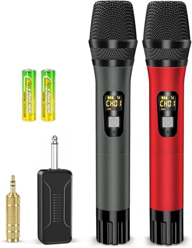 voijump Microphone sans Fil, Système de Micro Dynamique sans Fil avec Récepteur Rechargeable - 6,35 mm Jack 160ft Ext - pour Karaoké, Chants, Discours, Fêtes, Soirées, DJ, Églises, Mariages