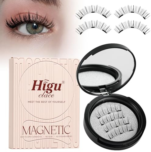 Pestañas magnéticas, Higu clace Pestañas magnéticas con aplicador, aspecto natural, sin delineador de ojos, no necesita pegamento (Black A)