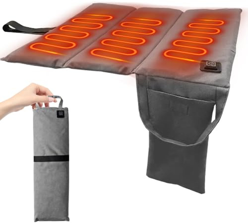 Värmekudde, 3 värmenivåer, uppvärmd sittdyna, vikbar värmekudde, bärbar USB, 50–65 °C, snabb uppvärmning, ryggvärmare för utomhusbruk, camping och fiske (mattgrå)