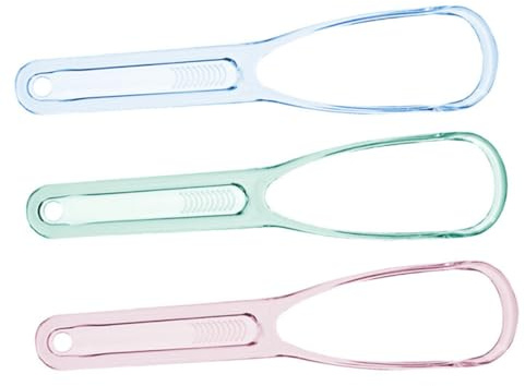 FONDOTIN Set 3 Raschietti per Lingua in Plastica per Adulti Pulisci Lingua e Sicuro Spazzola Doppia Faccia per Freschezza e Igiene Orale Quotidiana