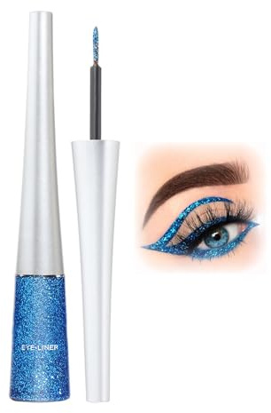 Clawrex Bunter Glitzer Eyeliner, Liquid Schimmer Glitter Eyeliner, Blue Metallic Glitzerstifte, Wasserfest & Wischfest, Präziser Strich, Wischfest, Blau Eyeliner Augen Make up für Frauen（Blau）
