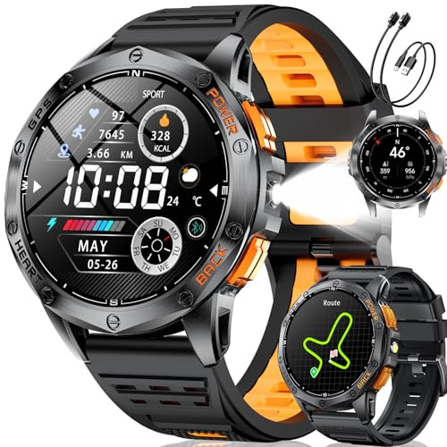 LIGE Reloj Inteligente Hombre GPS, Smartwatch AMOLED 1,43, Brújula, Altímetro, Barómetro, Linterna, Batería 20 Días, 5ATM, Llamadas Bluetooth, Monitor Salud, Compatible Android iOS, DM1-H