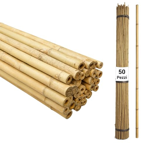 Crisalide® Canne di Bambù Naturali 156 cm, Set 50 Pezzi con Diametri Misti, Tutori per Piante da Orto e Giardino, Sostegni per Pomodori, Rampicanti, Fiori, Vasi e Fai da Te