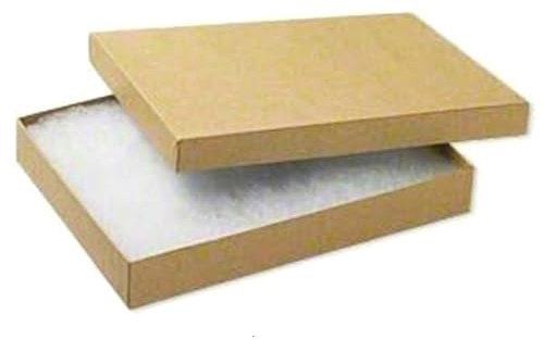 RJ Displays 6 Pack Cotton Filled Brown Color Paper Cardboard Jewelry Necklace Bracelets Watch Gift and Retail Boxes Size 7 1/8 x 5 1/8 x 1 1/8 Inch (Brown Kraft)
