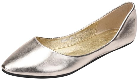 ANUFER Mujer Bailarina Dedo del Pie Puntiagudo Cuero de Microfibra Ponerse Plano Bombas de Vestir Zapatos Oro SN020536 EU40.5