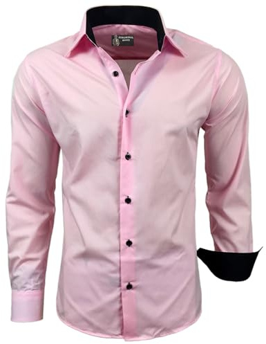 Subliminal Mode - Chemise Homme Bicolore uni Manches Longues Coupe Slim Business RN44,L,Rose