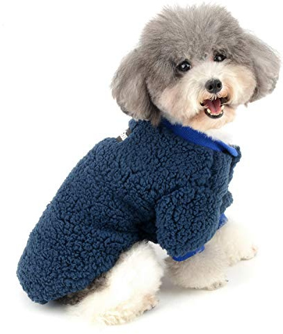 Zunea Sherpa Fleece Small Dog Sweater Coat Winter Puppy Jumpers Blue XXL | Soft Warm Fabric, Cold Weather Clothes, Comfortable, Snap Closure, Daily Wear, Fall Winter Walks, Chihuahua Yorkie Apparel