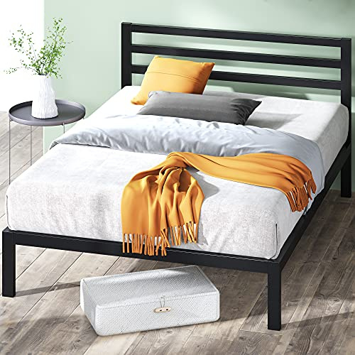 Zinus Mia Struttura Letto 120x190 cm con Testiera in Metallo - Altezza 36 cm - Letto Una Piazza e Mezza con Doghe in Legno e Spazio Sottostante - Facile da Montare - Nero