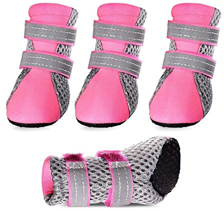 PETCUTE Hundskor, tasskydd, vattentäta, hundskor, halkfria snöskor för hundar med reflekterande rem (rosa M – 4,5 x 3,6 cm)