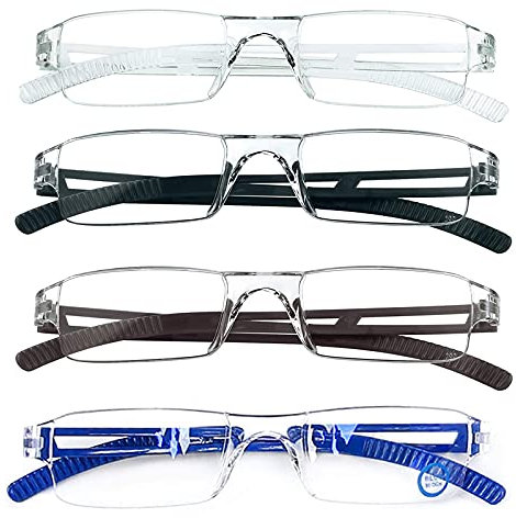 MMOWW 4er Pack randlose Lesebrille für Damen und Herren mit klarer rechteckigem Blaulicht-Blockierbrille +2,0
